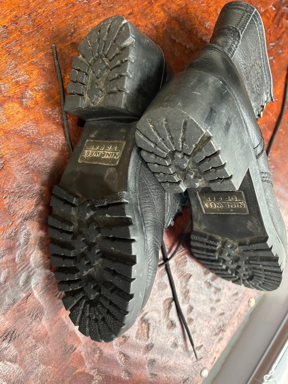 Nine West Black Leather Combat Boots Vintage - Picture 4 of 8